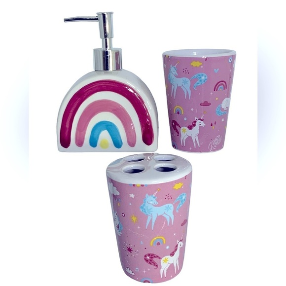 Matt & Maddie Other - Kids Bath Accessories Unicorn Rainbow Toothbrush Holder Cup Soap Dispenser 3 PC